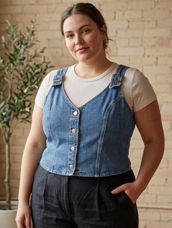 Levi's Tops - Levi's Charlie Denim Crop Top Vest XXL
